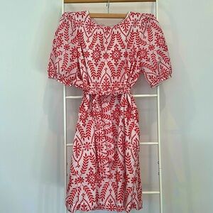 Anne Taylor Puff Sleeve Eyelet Belted Dress